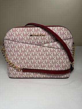 NWOT Michael Kors Pink MK Logo Dome Crossbody with Red Trim